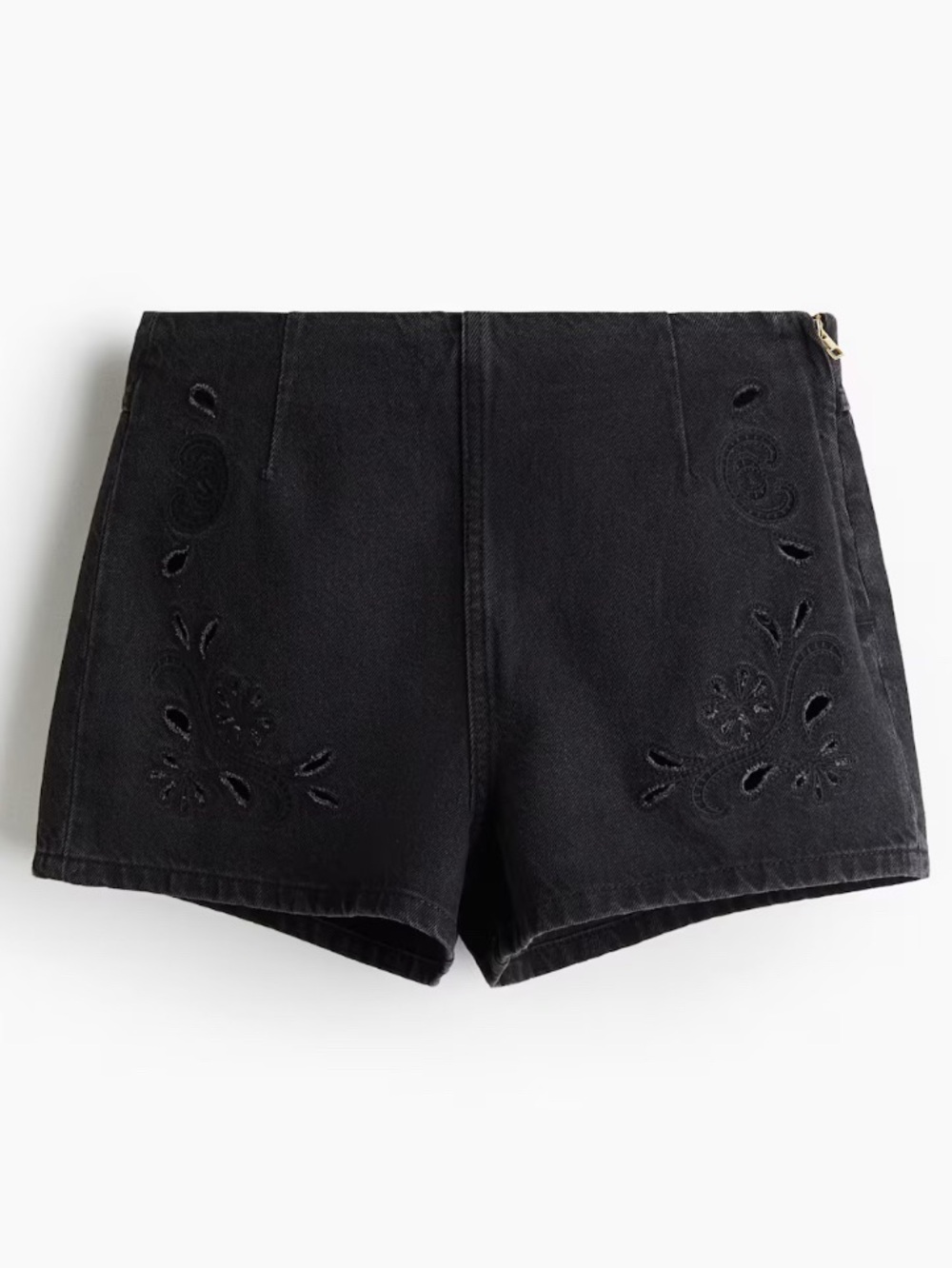 Black Embroidered Cotton Shorts